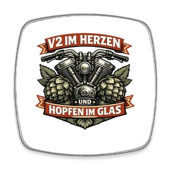 V2 im Herzen Hopfen im Glas Biker Spruch - Viereckiger Kühlschrankmagnet - Weiß - Vorne