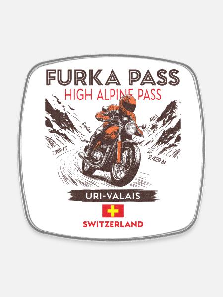 Passo di Furka, Svizzera - Passo di Montagna per motociclette - Calamita quadrata da frigo - bianco