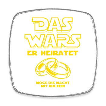 JGA Das Wars. Er heiratet - Eheringe - Viereckiger Kühlschrankmagnet - Weiß - Vorne