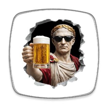 Caesar avec bière et lunettes de soleil - Magnet carré - blanc - Devant