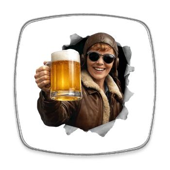 Amelia Earhart mit Sonnenbrille und Bier - Viereckiger Kühlschrankmagnet - Weiß - Vorne