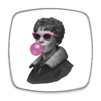Amelia Earhart with pink sunglasses and bubblegum - Square fridge magnet - white - Front