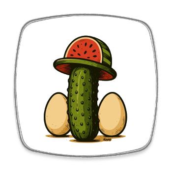 Duo Œuf de Cactus et Chapeau de Pastèque - Magnet carré - blanc - Devant