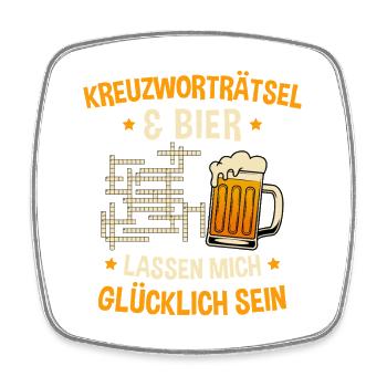 Kreuzworträtsel Bier Glück / Lustiger Spruch - Viereckiger Kühlschrankmagnet - Weiß - Vorne