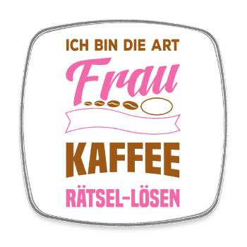 Zufrieden mir Kaffee und Rätsel lösen / Spruch - Viereckiger Kühlschrankmagnet - Weiß - Vorne