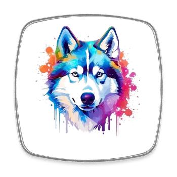 Art coloré de chien Husky éclaboussant - Magnet carré - blanc - Devant