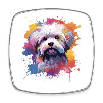 Art éclaboussuré de chien maltais coloré - Magnet carré - blanc - Devant