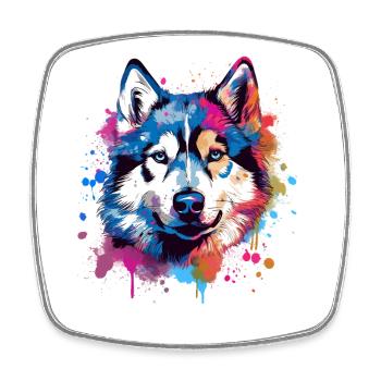 Art coloré éclaboussuré de chien Husky - Magnet carré - blanc - Devant