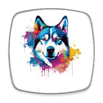 Chien coloré Husky Splash Art - Magnet carré - blanc - Devant