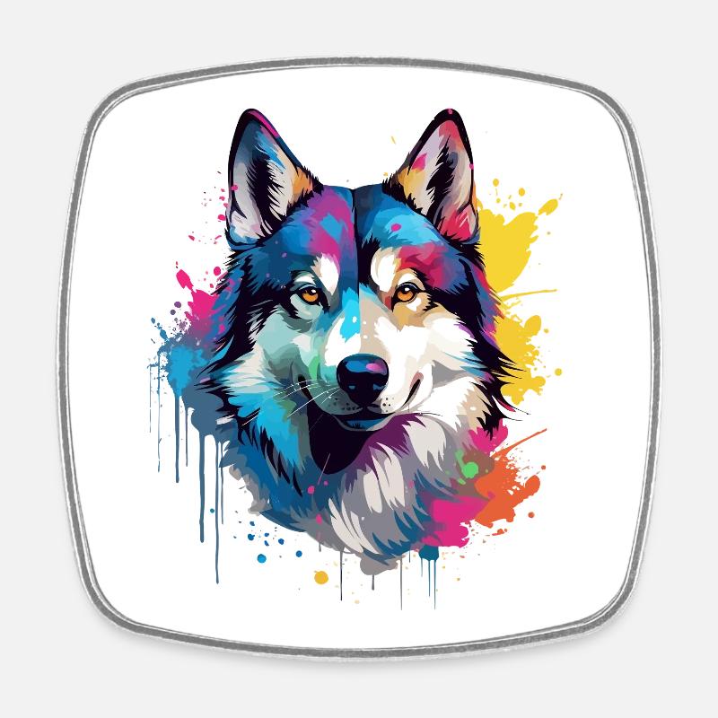 Dog Husky Colorful Splash Art - Square fridge magnet - white