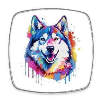 Colorful Splash Art Husky Dog - Square fridge magnet - white - Front