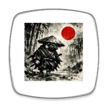 Peinture japonaise à l’encre du chien samouraï - Magnet carré - blanc - Devant