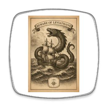 Avertissement Léviathan | Monstre marin nautique - Magnet carré - blanc - Devant