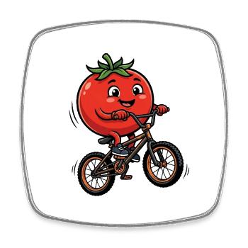 Lustige Tomate Auf Fahrrad Für Kinder - Viereckiger Kühlschrankmagnet - Weiß - Vorne