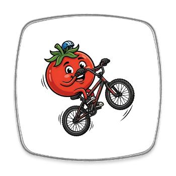 Lustige Tomate Fahrrad Radfahren Cartoon - Viereckiger Kühlschrankmagnet - Weiß - Vorne