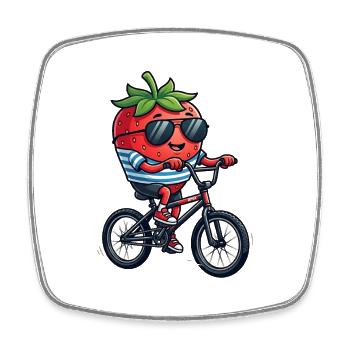 Coole Erdbeere Auf BMX Fahrrad Fahren - Viereckiger Kühlschrankmagnet - Weiß - Vorne