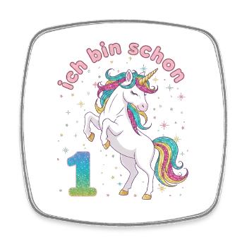 1. Geburtstag Einhorn Mädchen Ich bin schon 1 - Viereckiger Kühlschrankmagnet - Weiß - Vorne