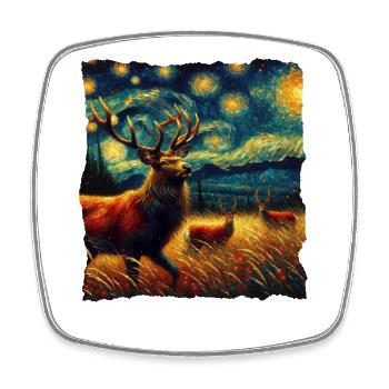 White-tailed deer Starry Night - Square fridge magnet - white - Front