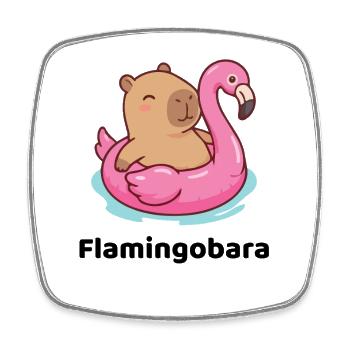 Soft toy on pink flamingo - capybara - Square fridge magnet - white - Front