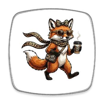 Leopard-Fuchs Kaffee Stil - Viereckiger Kühlschrankmagnet - Weiß - Vorne