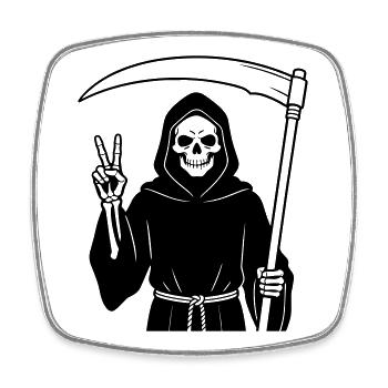 Grim Reaper Gives a Peace Signal - Square fridge magnet - white - Front