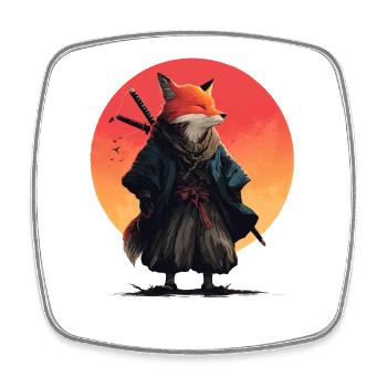 Fuchs-Samurai bei Sonnenuntergang - Viereckiger Kühlschrankmagnet - Weiß - Vorne