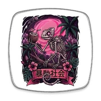 Skeleton in Neon Jungle With Chameleon - Square fridge magnet - white - Front