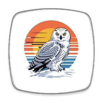  Schneeeule Vor Retro Sonnenuntergang Eule - Viereckiger Kühlschrankmagnet - Weiß - Vorne