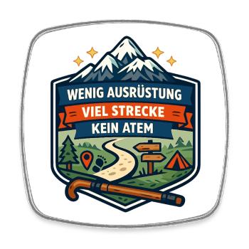 Wenig Ausrüstung Viel Strecke - Viereckiger Kühlschrankmagnet - Weiß - Vorne