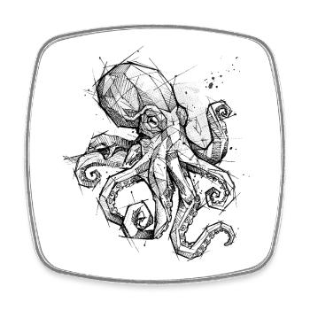Oktopus Geometrisch - Modern Sketch Design - Viereckiger Kühlschrankmagnet - Weiß - Vorne