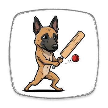 Belgischer Malinois Hund Beim Cricket - Viereckiger Kühlschrankmagnet - Weiß - Vorne