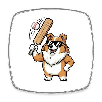 Cool Corgi Dog Playing Baseball Cartoon - Square fridge magnet - white - Front