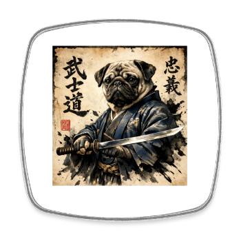 Samurai Pug Japanese Calligraphy Artwork - Square fridge magnet - white - Front