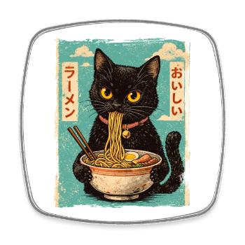 Ramen Nudeln Katze Japan Y2K Kawaii Retro Katzen  - Viereckiger Kühlschrankmagnet - Weiß - Vorne