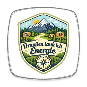 Draußen tank ich Energie - Viereckiger Kühlschrankmagnet - Weiß - Vorne