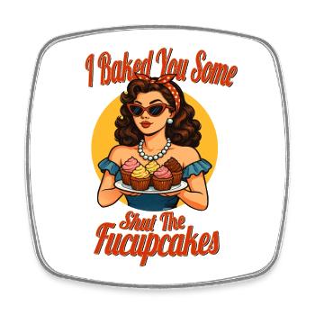 I baked something for you – Funny Retro Shirt - Square fridge magnet - white - Front