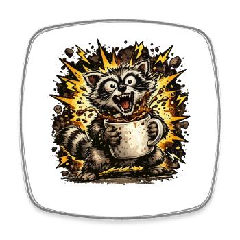 Kaffeekratzender Waschbär - Viereckiger Kühlschrankmagnet - Weiß - Vorne