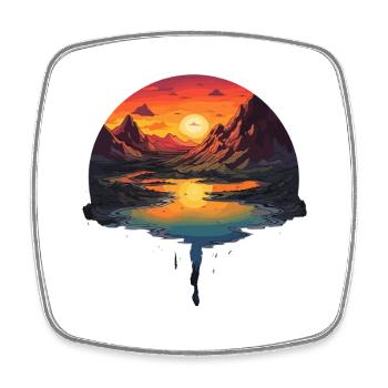 Mystical sunset at the mountain lake with - Square fridge magnet - white - Front