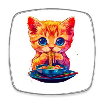 Cute cat motif with noodles - Square fridge magnet - white - Front