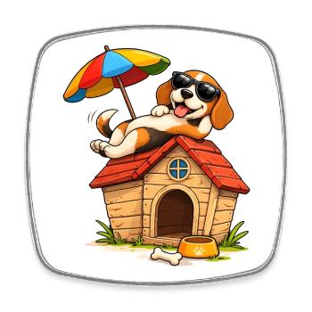 Beagle Holiday Dog Home Fun Design - Square fridge magnet - white - Front