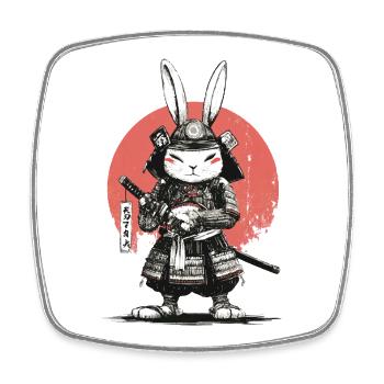 Samurai Rabbit in Armor with Katana - Square fridge magnet - white - Front