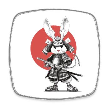 Samurai Rabbit in Armor with Katana - Square fridge magnet - white - Front
