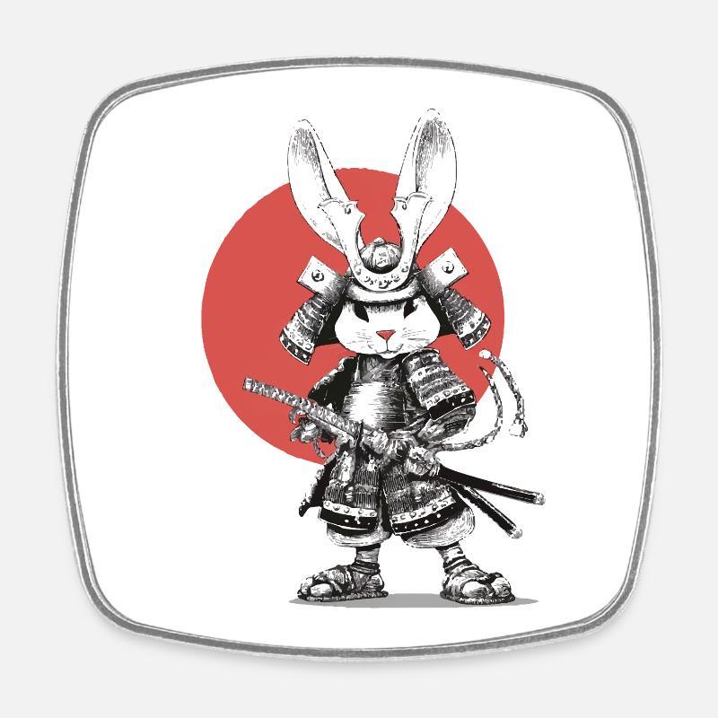 Samurai Rabbit in Armor with Katana - Square fridge magnet - white