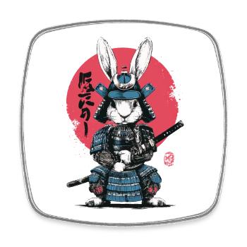 Bunny Samurai in Armor - Square fridge magnet - white - Front