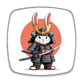Guerrier Samouraï Lapin - Magnet carré - blanc - Devant