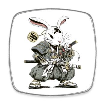 Rabbit Samurai Warrior with Katana - Square fridge magnet - white - Front