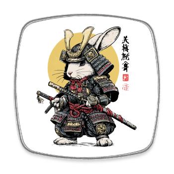 Rabbit Samurai in Armor with Katana - Square fridge magnet - white - Front