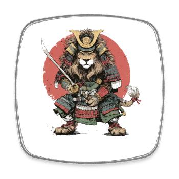 Lion Samouraï en armure - Magnet carré - blanc - Devant