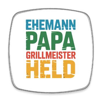 Papa Ehemann Grillheld Grillmeister Geschenk - Viereckiger Kühlschrankmagnet - Weiß - Vorne