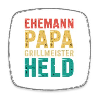 Papa Ehemann Grillheld Grillmeister Geschenk - Viereckiger Kühlschrankmagnet - Weiß - Vorne